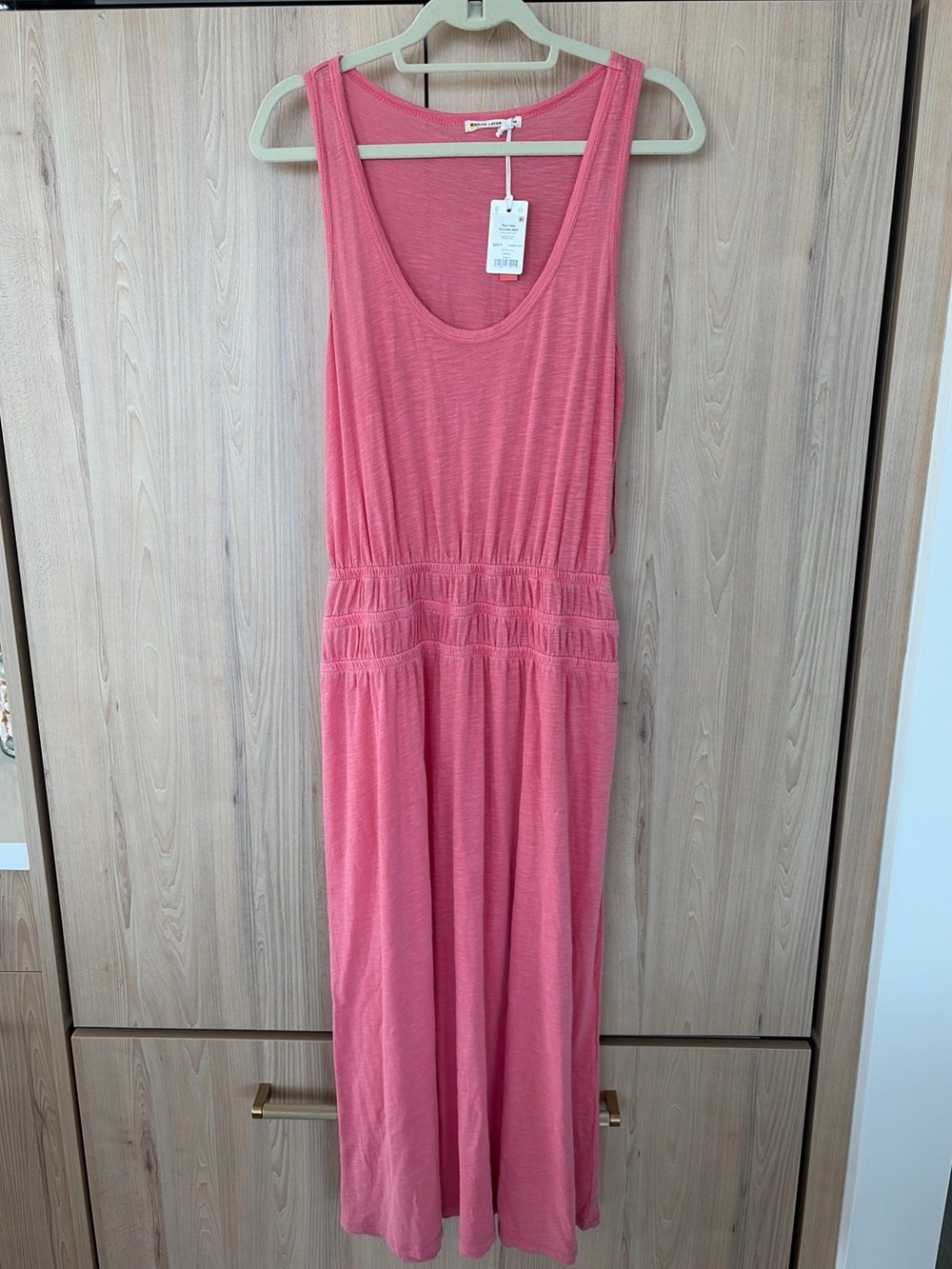 Marine Layer Juliet Slub Midi Dress Womens M Coral Pink Cotton NWT Smocked Waist